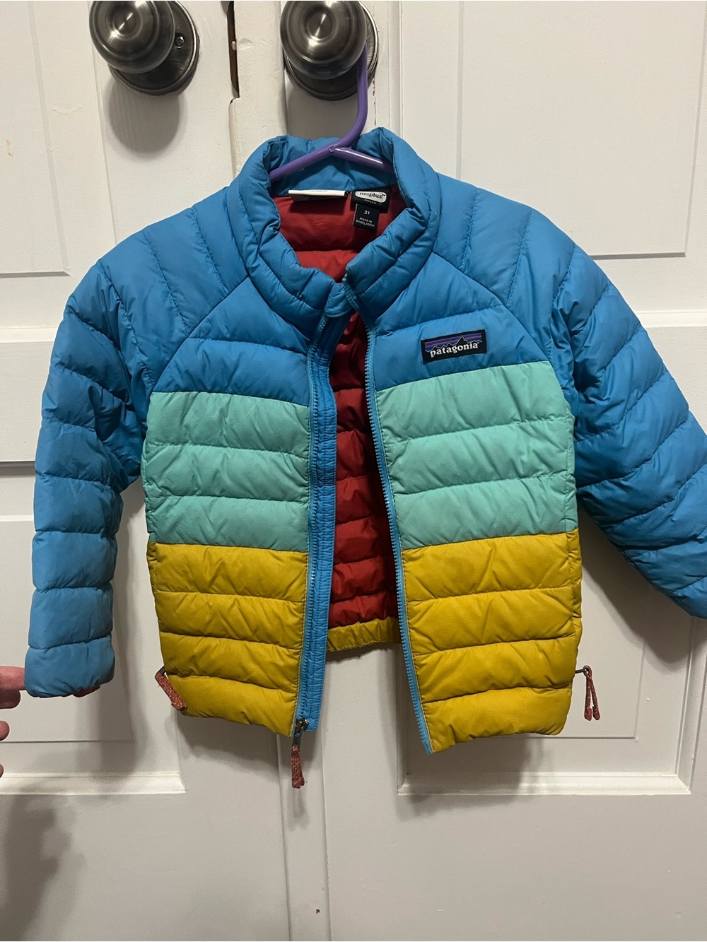 Patagonia Kids Colorblock Down Jacket - Blue/Mint/Yellow